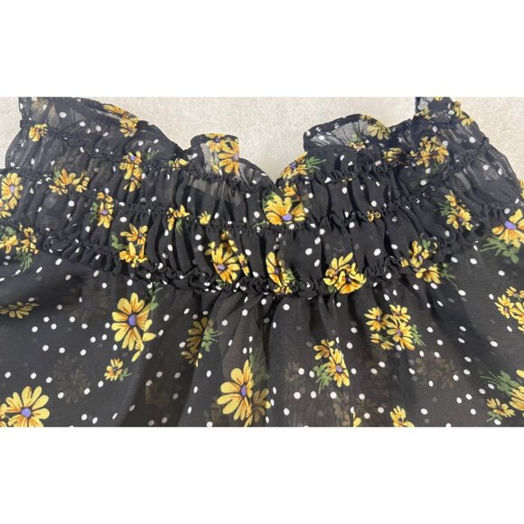 Sunflower Black Sheer S Blouse With Ruffled Neck & Long Sleeves Fairy Regency - Picture 3 of 10